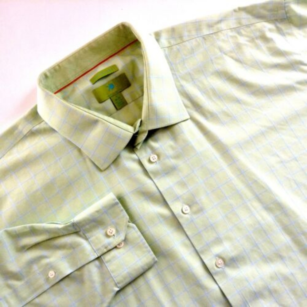 Egara blue and green check non-iron dress shirt 16.5 inch neck 36/37 slim fit